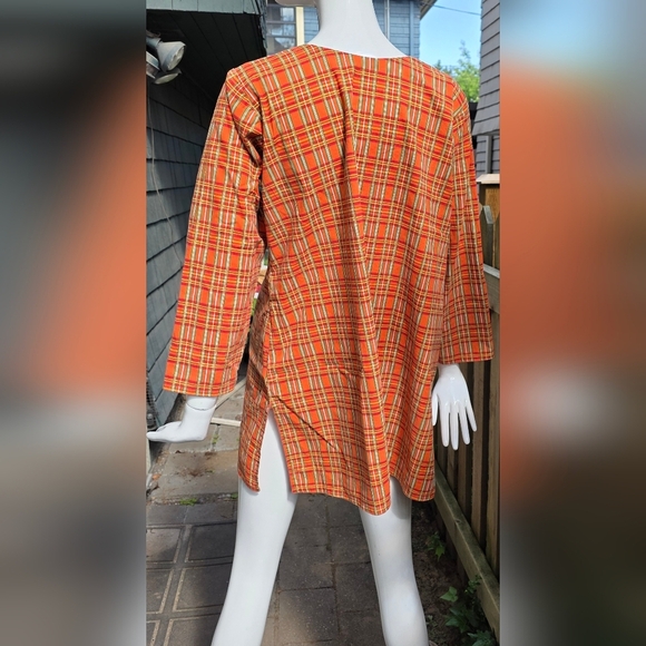 Vintage Handmade Orange Plaid Tunic/Top Lg - Picture 4 of 9